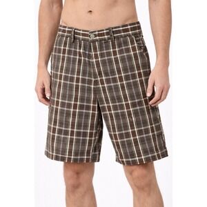Micros Men's Plaid Shorts Size 30 Brown Check Casual Flat Front Classic Outdoor‎